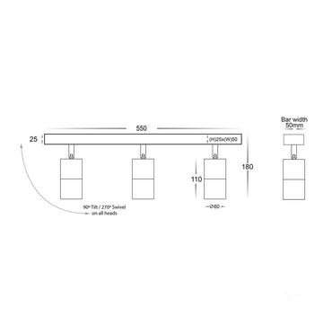 Tivah Titanium Aluminium 3 Light TRI Colour Spot Light