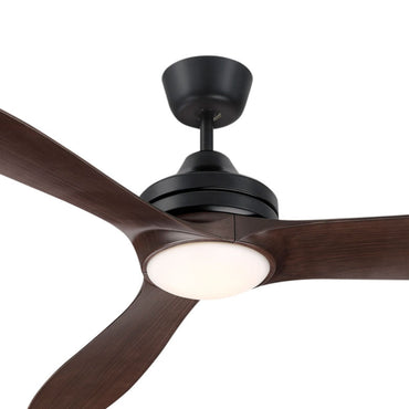 Lora DC Ceiling Fan with LED Light – Black with Dark Timber Blades 60″