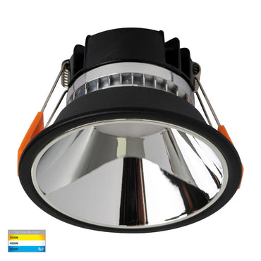 Gleam Black with Chrome Insert Tri Colour Fixed Deep LED Downlight