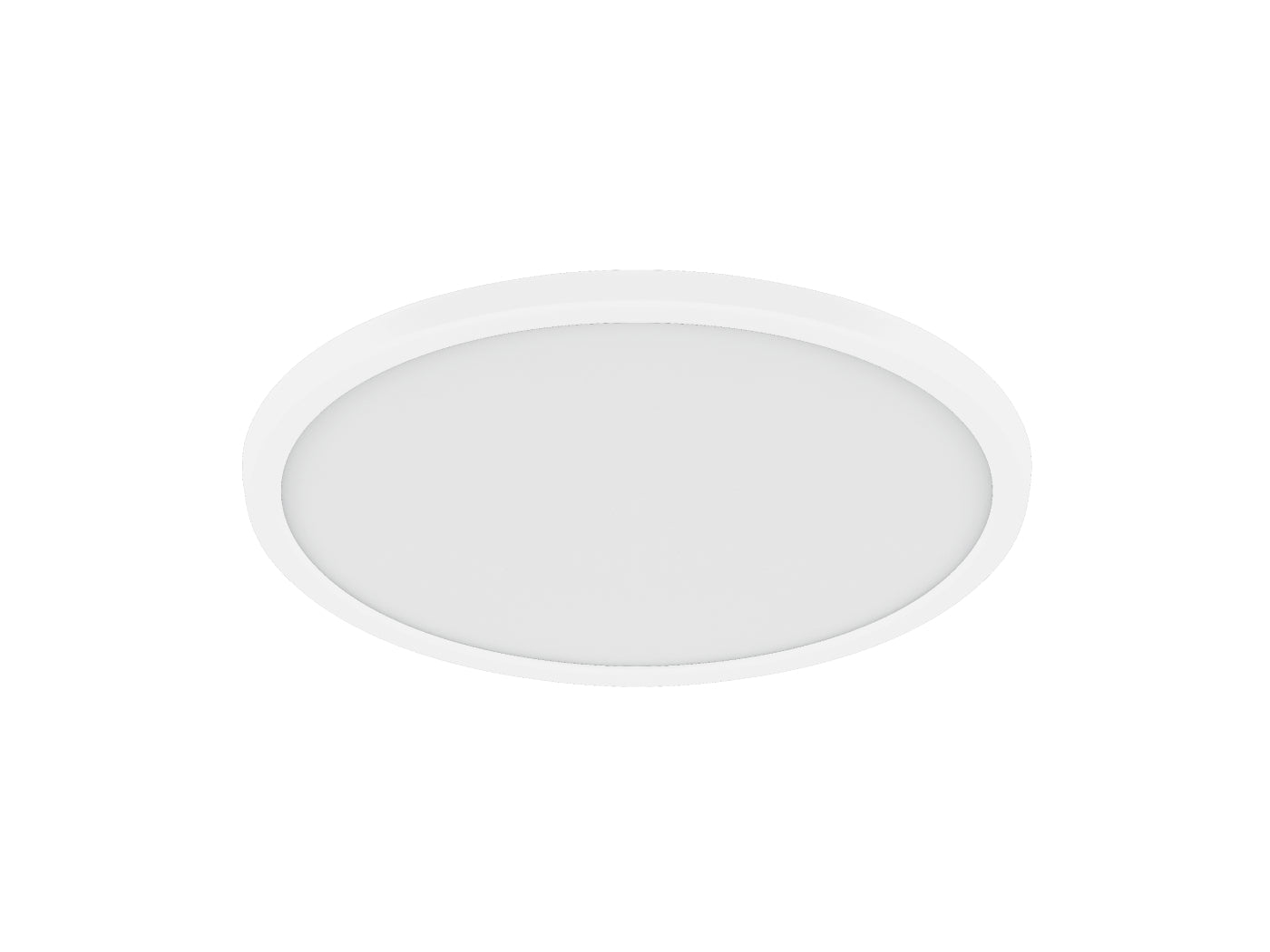 Round white ceiling light fixture on a white background