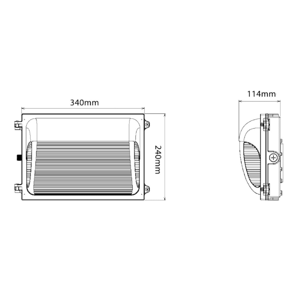 Technical drawing of an automotive radiator with dimensions labeled