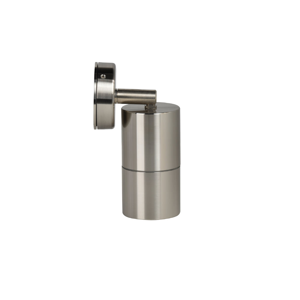 Stainless steel wall-mounted lamp on a white background