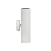 White cylindrical wall light fixture on a white background