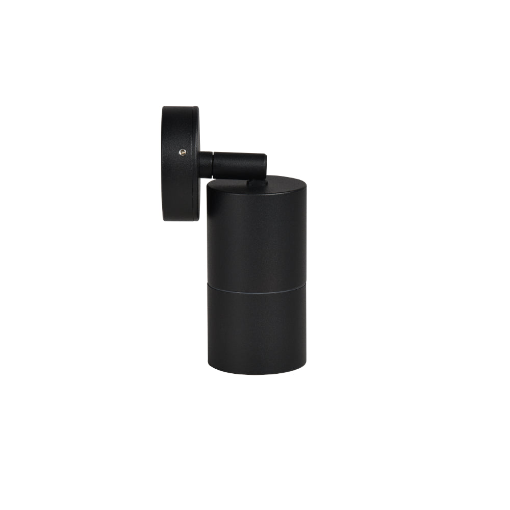 Black wall-mounted light fixture on a white background
