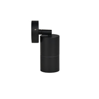 Black wall-mounted light fixture on a white background