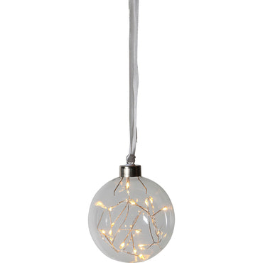 Glow Battery Operated Hanging Ball Light Silver-Warm White