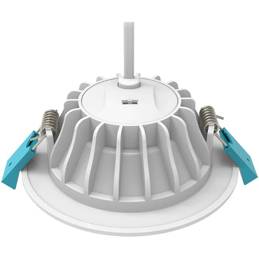 Ceiling light fixture with blue clips on a white background