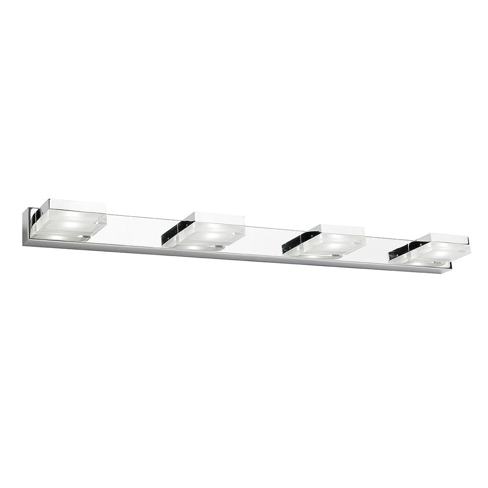 Modern rectangular light fixture with four LED lights on a white background