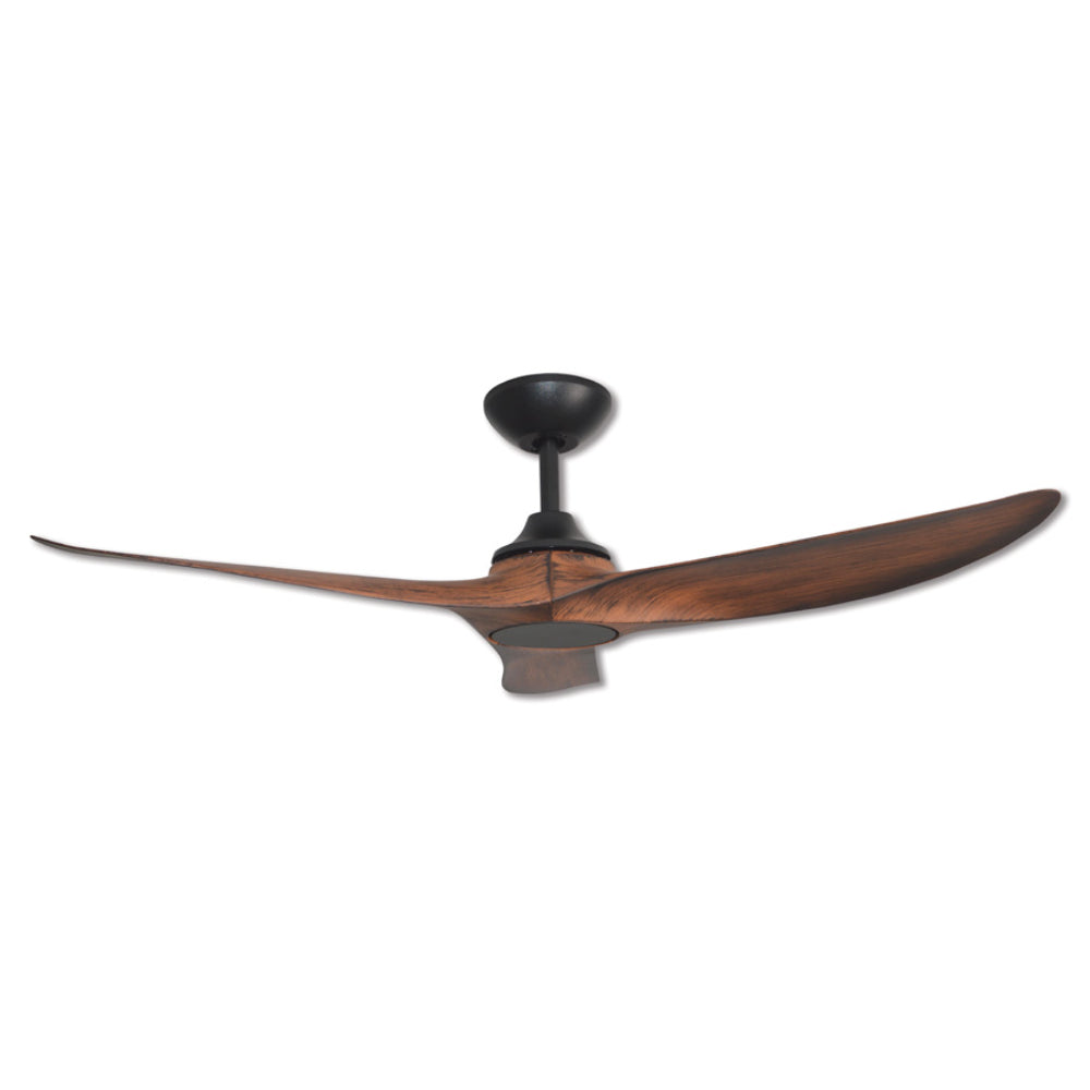 Ceiling fan with wooden blades on a white background