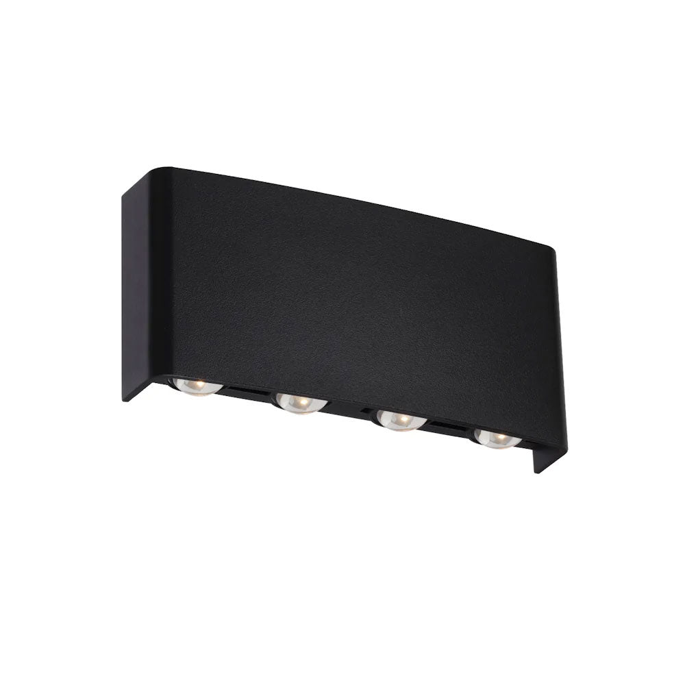 Black rectangular wall light fixture on a white background
