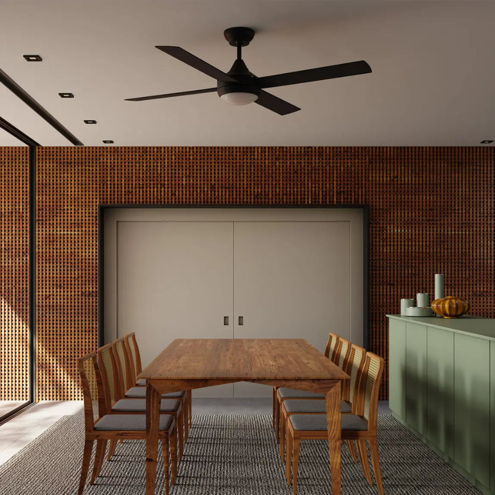 Heron Indoor/Outdoor Ceiling Fan With LED Light – Black 48″