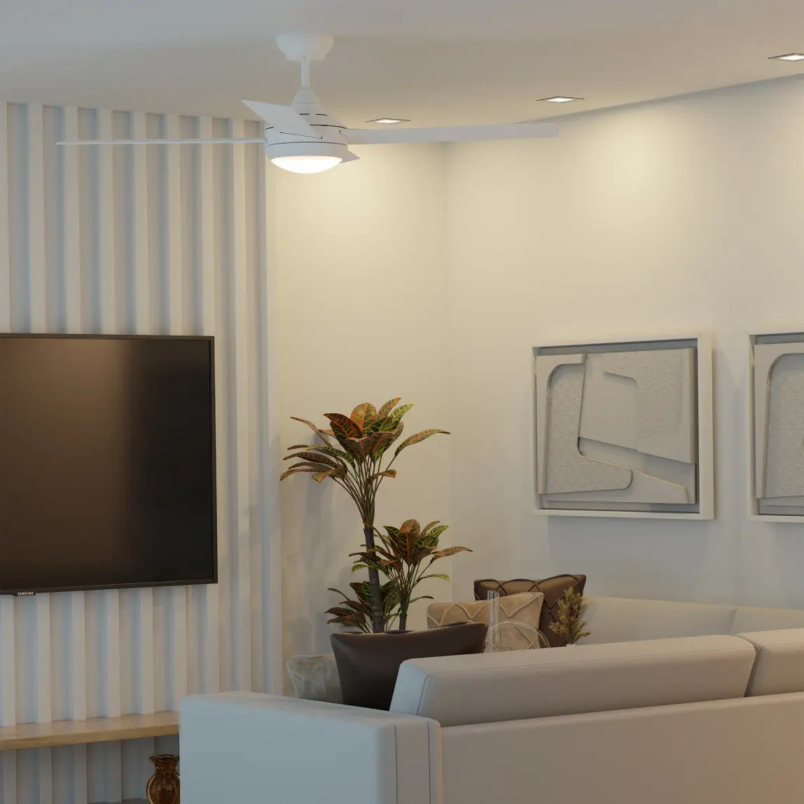 Heron Indoor/Outdoor Ceiling Fan With LED Light – White 48″