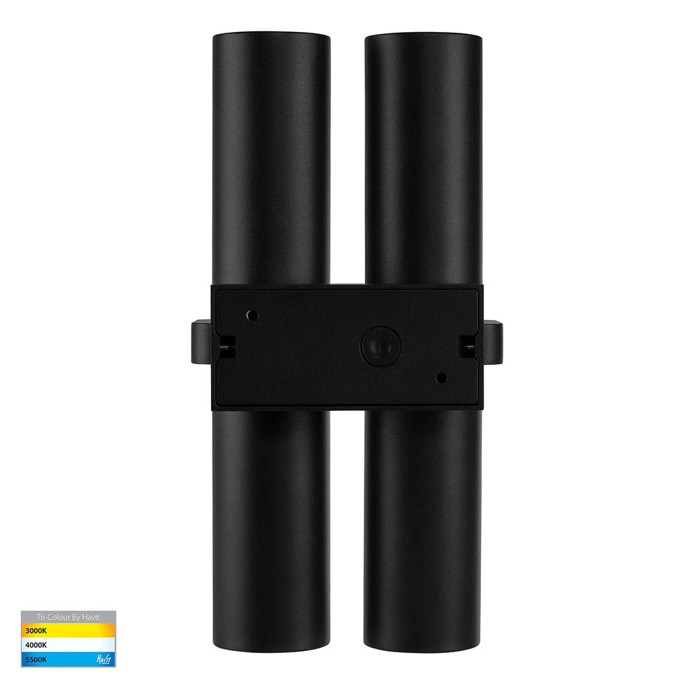 Luz Black Dual TRI Colour Up & Down Wall Pillar Light