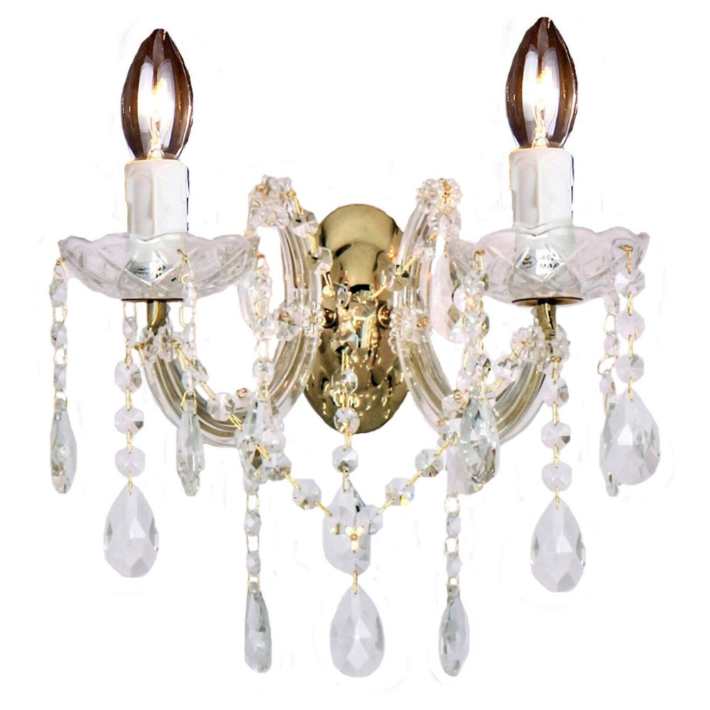 Decorative wall sconce with crystal elements and gold accents on a white background