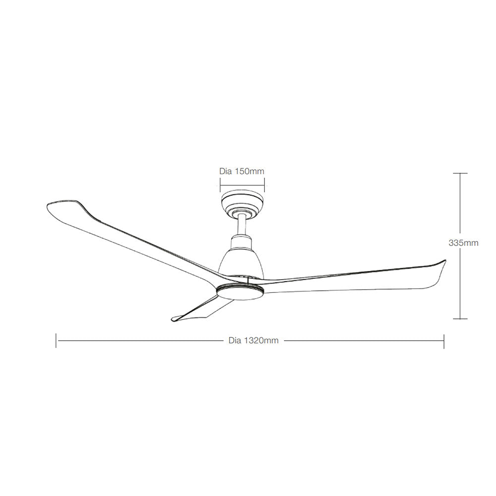 Ceiling fan with dimensions labeled on a white background