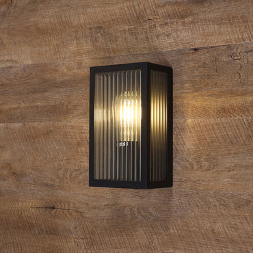 Chicago Reeded Glass Outdoor Wall Light Black