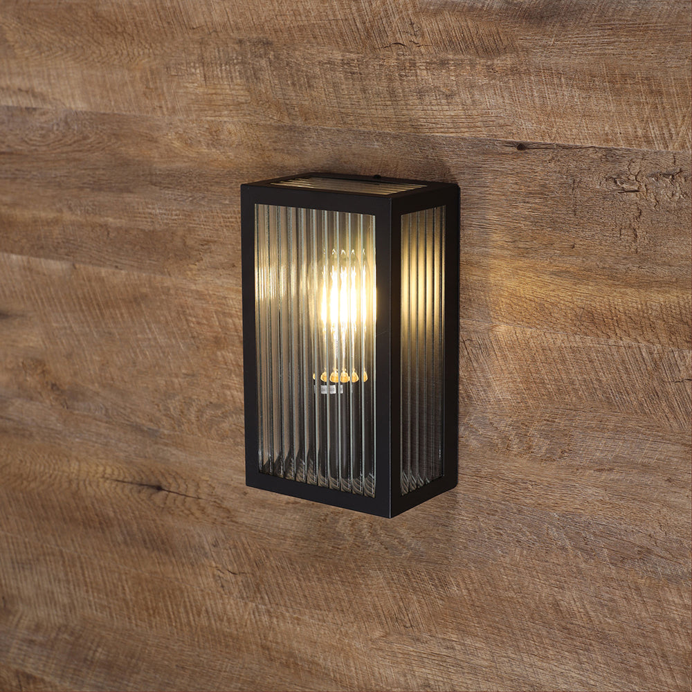 Chicago Reeded Glass Outdoor Wall Light Black