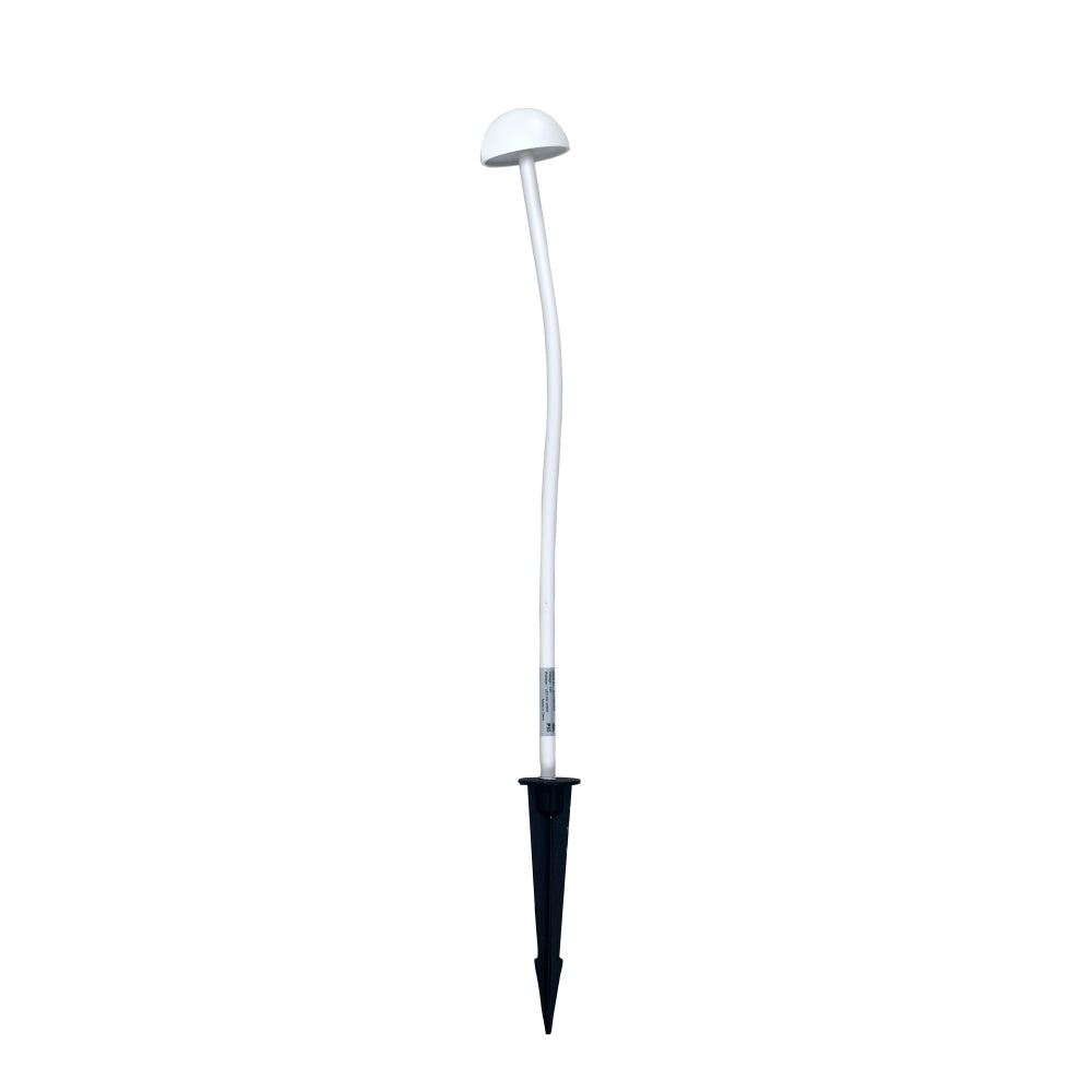 White LED garden light with black base on a white background