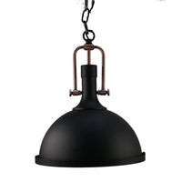 Black pendant light with bronze accents on a white background