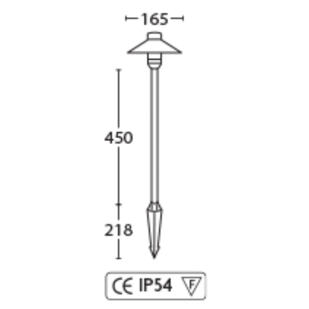 Technical drawing of a lamp post with dimensions and CE IP54 rating.