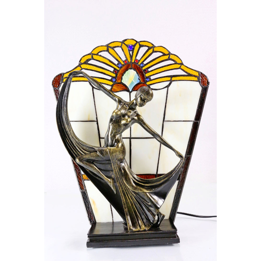 40cm Leadlight Art Deco Lamp - Amber