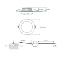 Technical drawing of a ceiling light fixture with dimensions on a white background