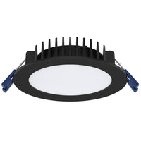 Black LED downlight with white interior on a white background