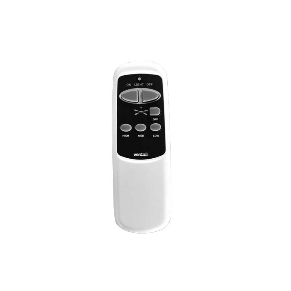 White remote control with black display on a white background