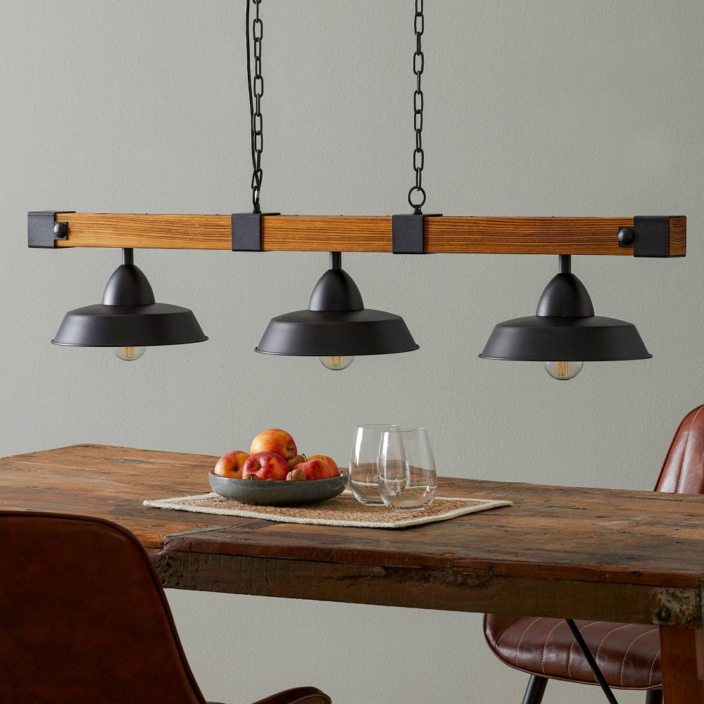 Oldbury 3Light Pendant Black/Wood Beam