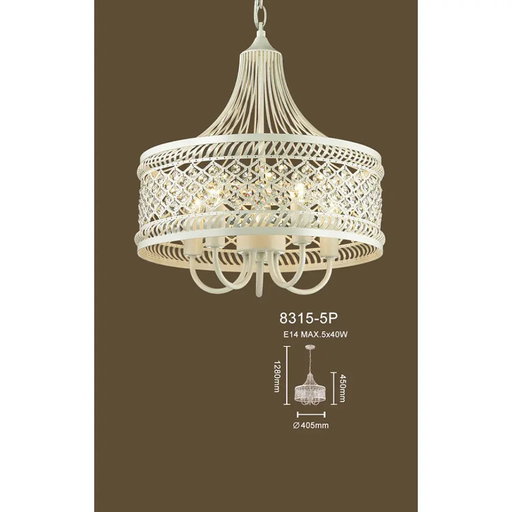 Sovereign White Metal and Crystal 5 Light Chandelier