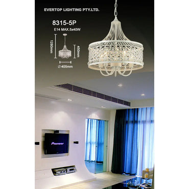 Sovereign White Metal and Crystal 5 Light Chandelier