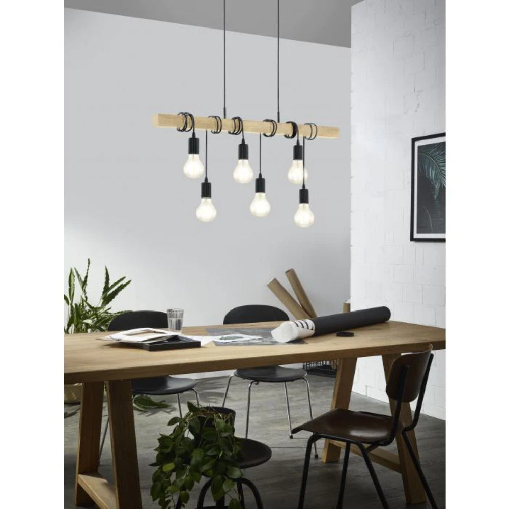 Townshend 6 Light Pendant Black & Brown