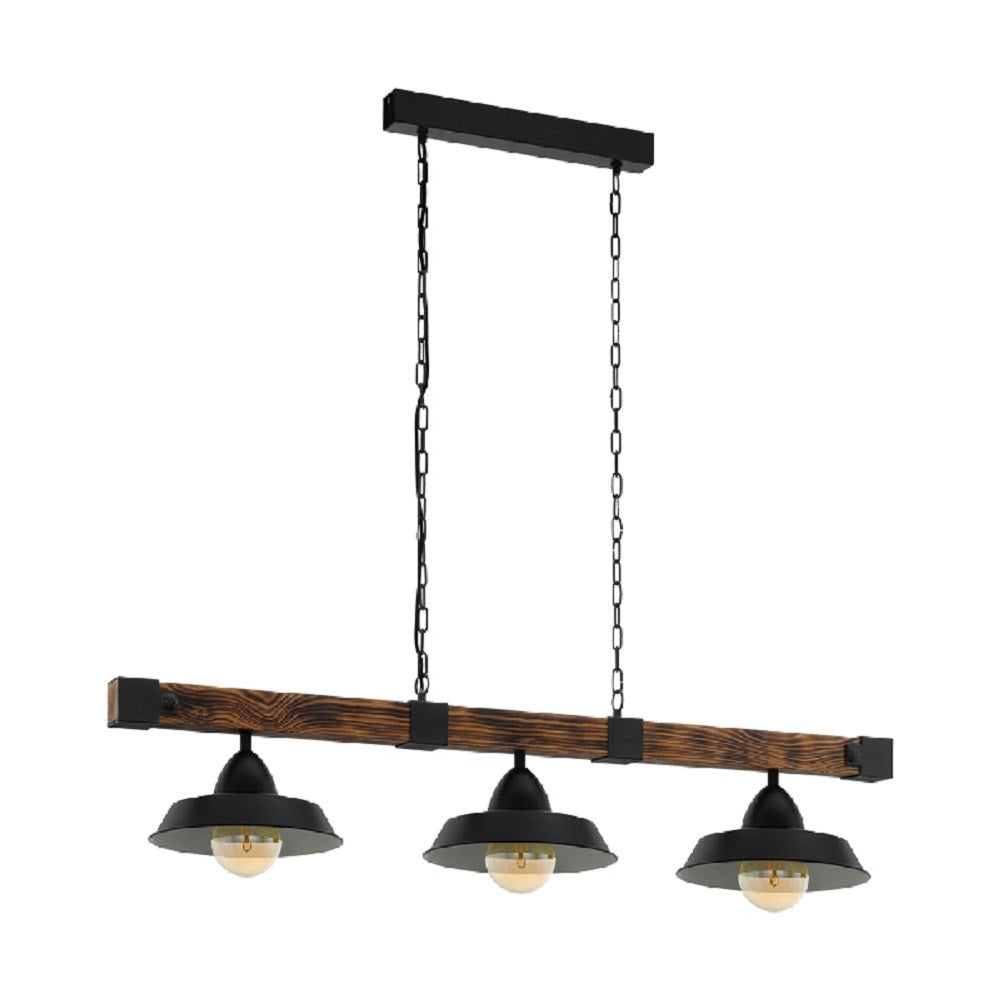 Oldbury 3Light Pendant Black/Wood Beam