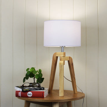 Lund Tripod Table Lamp Wood with White Shade