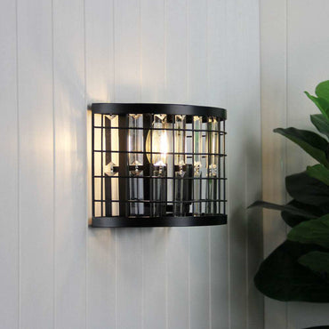 Delaware Twin Wall Light Black Frame and Crystal